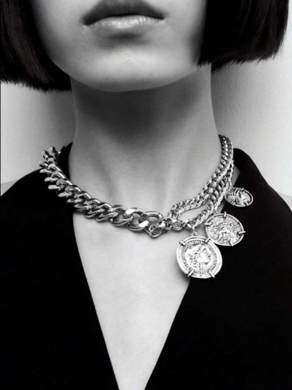 Silver Layered Coin Charm Necklace